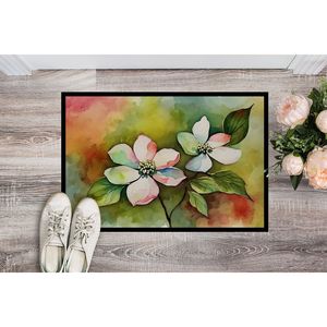 Virginia American Dogwood Watercolor Doormat Non-Slip <b>Indoor</b> Outdoor Entryway Rug 24H X 36W Low Pile Washable Front <b>Door</b> <b>Mat</b> - Product Image 2