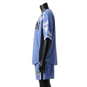 Ensemble short et maillot de baseball pour femme en tissu interlock polyester premium, panneau en maille bleu-noir, logo personnalisé, ensembles pour femme 100% coton - Product Image 3