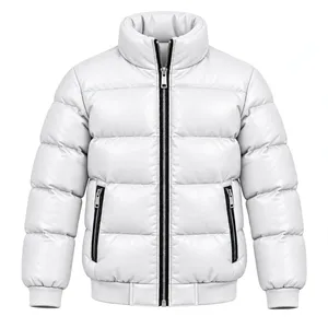 Veste matelassée pour homme en polyester PU blanc à 100 %, col montant, fermeture éclair, manteau d'hiver épais, coupe-vent, vêtements d'extérieur décontractés - Product Image 1