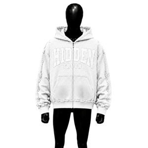 Sudadera con capucha con cremallera blanca EVERYDAY HIDDEN TRUTH, estilo urbano, cálida para invierno, para uso diario, moda casual, estilo urbano, de algodón - Product Image 1