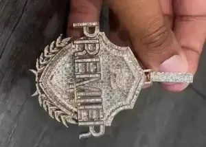 Colgante Escudo de Moissanita con Logotipo Personalizado, Collar Hip Hop Iced Out, Pasa Prueba de Diamante, Joyería Chapada en Oro y Plata para Hombre - Product Image 3