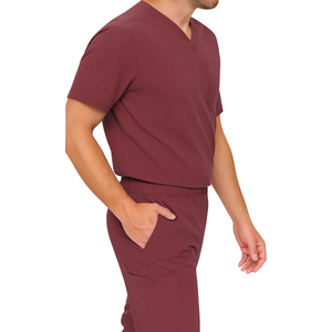 Conjunto de Uniformes Médicos para Hombre, Color Negro, Cuello en V, Pantalones con Bolsillos, Uniforme de Hospital, Tela Elástica de Algodón y Poliéster, Detección de Agujas, Sin Costuras - Product Image 3