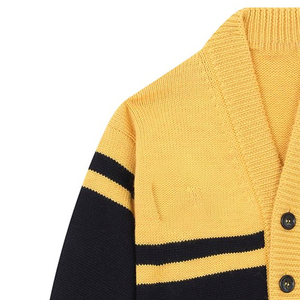 Women's Yellow Black Knitted Cardigan V-Neck Full Sleeve Preppy Style Button Front Letter Logo Autumn Winter Wear - Product Image 5