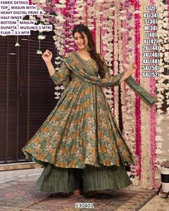 Vestido Largo Anarkali de Lujo Color Verde Salvia, Material Maslin de Secado Rápido, Estilo Tradicional para Mujer, Marca Aafreen - Product Image 1