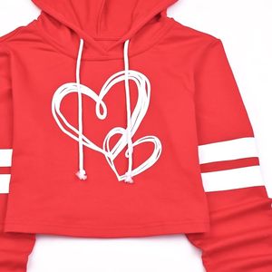 Sudadera Corta Roja para Mujer con Estampado de Corazón, Manga Larga, Tejida en Algodón, Informal, para Primavera - Product Image 4