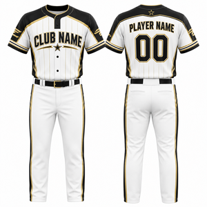 Ensemble de maillots de baseball personnalisés pour hommes, blanc, noir, rayé or, sublimé, respirant, manches courtes, uniforme d'équipe toutes saisons - Product Image 1