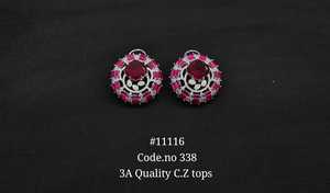 <b>Earrings</b> <b>Stud</b> 11116 C Z Silver Oval Halo Green <b>Emerald</b> Cut Red Cushion Cut CZ Rhodium Plated Fine Jewelry - Product Image 3