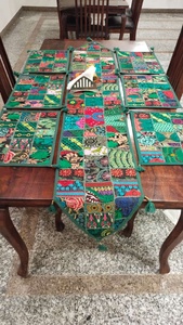 Handmade Embroidery Bohemian Floral 100% Cotton Eco-Friendly Anti-Slip <b>Table</b> <b>Runner</b> Set with 6 Mats for Home & <b>Wedding</b> Decor - Product Image 2