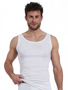 <b>Men's</b> <b>White</b> Ribbed Knit Tank Top Sleeveless O-Neck Muscle <b>Vest</b> Casual Summer Undershirt - Product Image 1