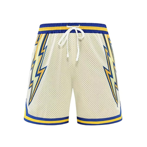 Nouveauté 2026 Short en maille crème à imprimé éclair, style basketball vintage, respirant, taille élastique, streetwear, été - Product Image 4