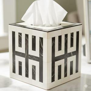 Boîte à mouchoirs en os incrusté faite à la main, décoration de luxe pour la maison - Product Image 1