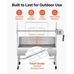 Griglia Girarrosto da Esterno 38W con Capacità di Carico 60 kg e Altezza Regolabile a 7 Livelli, Girarrosto per Maiale e Agnello, Girarrosto a Carbone a 7 Livelli - Product Image 6