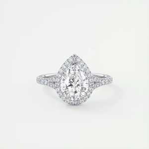 แหวนหมั้นเพชรทรงลูกแพร์ 2.70 กะรัต เพชรเลี้ยงในห้องปฏิบัติการ ดีไซน์เฟรนช์ฮาโล ฮาโลซ่อน พร้อมเพชรเม็ดกลมด้านข้างและขาจับขนาดเล็ก - Product Image 4