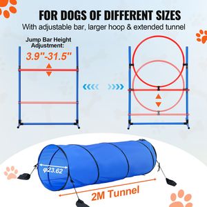 Set di Attrezzature per Addestramento Agility Cani 5 Pezzi: Ostacoli Regolabili, 6 Pali per Guado, Tunnel, Anello per Salto, Pause Box, Fischietto - Product Image 4
