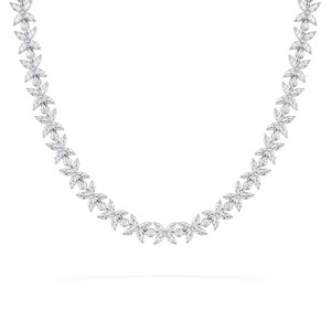 Collier tennis de luxe en or blanc 18 carats avec diamants de laboratoire floraux marquise et ronds - Product Image 1