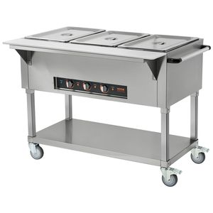 Scaldavivande Commerciale Elettrico a 3 Vasche da 20.6QT, Tavolo Riscaldante Professionale per Buffet e Catering con 4 Ruote, Attrezzatura per Mantenimento Calore da 2 L - Product Image 1
