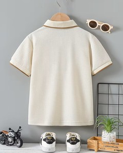 Boys Waffle Knit Cotton Eco-Friendly Quick Dry 180g Polo Shirt Short Sleeve Solid Color Breathable Casual Wear - Product Image 2