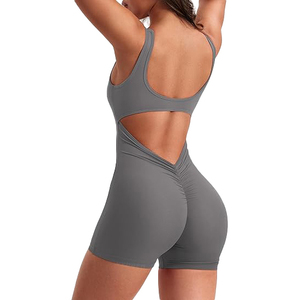 Charcoal Grey High Stretch Yoga Jumpsuit <b>Women</b> Seamless Biker Shorts Bodysuit Tummy Control Workout <b>Romper</b> Gym Outfit - Product Image 3