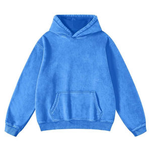 เสื้อฮู้ดดี้พรีเมียม 500gsm หนานุ่ม สีน้ำเงินวินเทจ ทรงโอเวอร์ไซส์ แบบเรียบ ไม่มีลาย สตรีทแวร์ ยูนิเซ็กส์ ล้างสีแบบแอซิดวอช - Product Image 1