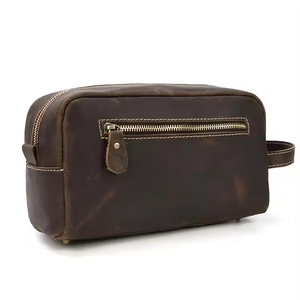 Bolsa de Viaje de Cuero Genuino al por Mayor, Neceser de Belleza con Cremallera, Bolsas de Maquillaje para Mujer, Bolsa de Aseo para Hombre - Product Image 4