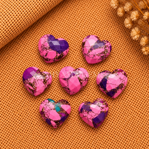 Pink Purple Copper Turquoise Faceted Heart Shape 10mm Loose Gemstone Bead <b>Jewelry</b> Making Stone Pendant Craft Supply - Product Image 1