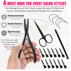 QORVEX INSTRUMENTS Hair Extension Tools Kit Stainless Steel 12pcs Clips Micro Beads <b>Crimping</b> Plier Scissors Installation Remover - Product Image 4