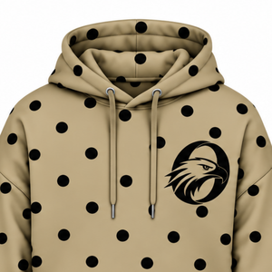 Beige <b>Black</b> Polka Dot <b>Women</b> Hoodie Oversized Pullover <b>Fleece</b> Sweatshirt Casual Drawstring Hood Long Sleeve Kangaroo Front Pocket - Product Image 3