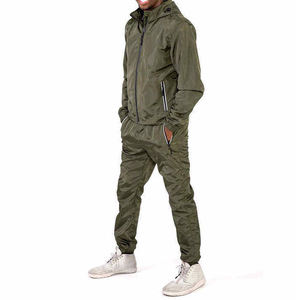 Men's Olive Green Hooded Tracksuit Lightweight Windproof Zipper Closure Casual Full Sleeve Solid Color Sporty Design Autumn Wear - Product Image 5