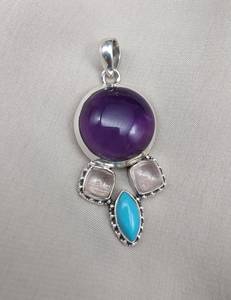 จี้อเมทิสต์ โรสควอตซ์ เทอร์ควอยซ์ เงินแท้ 925 ประดับพลอยสีม่วงและชมพูธรรมชาติ เครื่องประดับหรูหราสำหรับผู้หญิง - Product Image 6