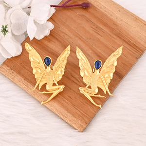 Blue Hydro Gemstone Fairy Brass <b>Earrings</b> Gold Plated Handmade Designer Jewelry for Women Wholesale Lot 10 Pairs - Product Image 2