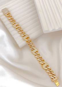 Pulsera de Diamantes de Lujo Chapada en Oro de 14K, Corte Brillante Redondo, Diamantes Sintéticos Cultivados en Laboratorio, Estilo Unisex para Uso Diario - Product Image 1