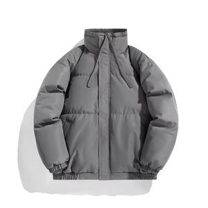 Women's <b>Quilted</b> Jacket Cream Stand Collar Full Sleeve Winter Thick Polyester <b>Wadding</b> Zipper Closure Puff Sleeve Solid Color - Product Image 3