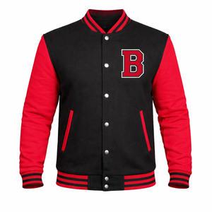 Blouson universitaire personnalisé B2B pour homme, rouge et noir, style Letterman, Bomber de baseball, uniforme d'équipe universitaire, en polaire, vente en gros, fabricant - Product Image 1