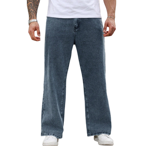 Jean en denim délavé bleu vintage pour homme, coupe ample, jambe large, décontracté, 100 % coton, séchage rapide, respirant, taille mi-haute, usage quotidien - Product Image 1