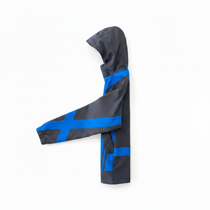 Men's Hooded Waterproof Sporty <b>Jacket</b> Color Blocking Design Patch Logo Blue Black Polyester Autumn Wear - Product Image 4