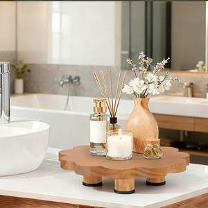 Plateau décoratif rond en bois rustique, porte-savon pour cuisine et salle de bain, organisateur de comptoir, style ferme - Product Image 1