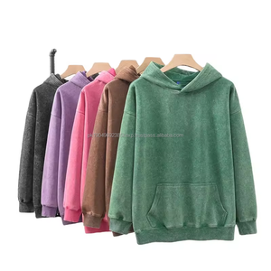 Custom Unisex Blank Plain Fleece Oversized 400g heavyweight Pullover Hoodie para Hombres Stone Wash Sudaderas con capucha desgastadas - Product Image 1