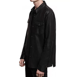 Camisa de Manga Larga para Hombre Moderno, Camisa de Cuero para Hombre, Elegante, de Cuero Genuino, Corte Ajustado, Informal y Formal para el Invierno, Uso Diario - Product Image 2