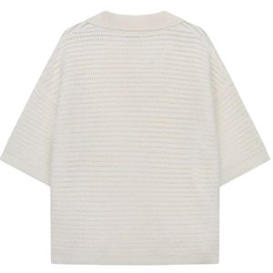 เสื้อโปโลผู้ชายสีขาวถักทรงโอเวอร์ไซส์ แขนสั้น เนื้อผ้าถักแบบมีเท็กซ์เจอร์ สวมใส่สบายๆ สำหรับฤดูร้อน ทรงหลวม สวมหัว แบบ OEM - Product Image 2