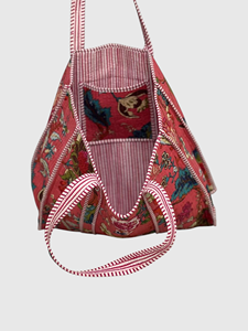 Sac fourre-tout en coton brodé bohème avec motif floral, sac de shopping pour femmes, toutes saisons, fermeture ouverte - Product Image 2