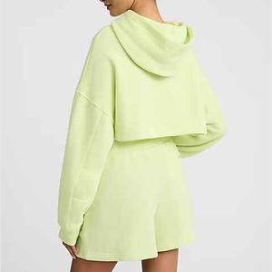 Ensemble de survêtement court pour femme, haut court à manches longues avec capuche et short, ensemble deux pièces, tenue de sport décontractée pour adulte, ensemble de mode estival - Product Image 2