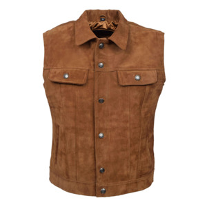 Custom Men's Trucker Real Cow Suede <b>Leather</b> Waistcoat Western Vest Classic Cowboy Style <b>Sleeveless</b> <b>Jacket</b> Wholesale Manufacturer - Product Image 6