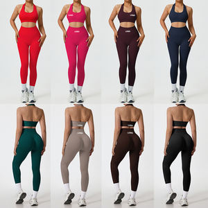 Conjunto Deportivo Personalizado para Mujer, de Alta Calidad, con Sudadera Corta con Cierre, Pantalones Deportivos, Conjunto de Top Halter y Bra para Fitness y Yoga - Product Image 2