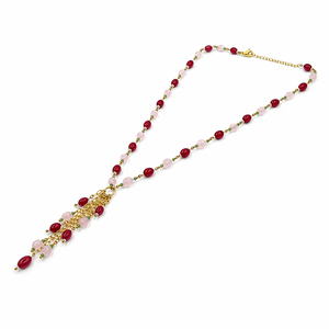Custom Rhodium Plated <b>Necklace</b> Red <b>Ruby</b> Rose Quartz Bead Station Ring Y Lariat Tassel Drop Cable Chain Fine Women Luxury Gift - Product Image 2