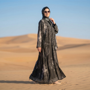 Weightless Loose Open Front Abaya with Matching Hijab <b>for</b> Muslim Women Modest Wear Islamic Floor Length Prayer Robe - Product Image 2