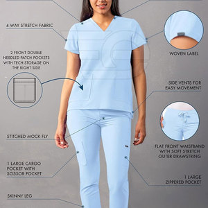 <b>Hospital</b> <b>Scrubs</b> Set Professional Lightweight Breathable Comfortable High Quality Knitted 100% Cotton Medical Uniform for Staff - Product Image 3