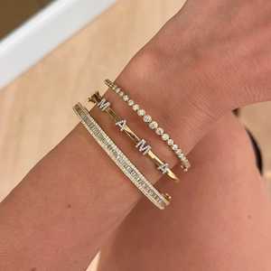 Lab Grown Diamond Mama Name <b>Cuff</b> Bangle <b>Bracelet</b> 14K Solid Gold Minimalist Elegant Luxury Mom <b>Bracelets</b> Custom Jewelry Wholesale - Product Image 2