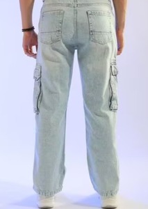 Pantalon large en coton uni, coupe ample, délavé clair, bleu glace, délavé moyen, noir délavé, gris délavé à l'acide, gris délavé à la pierre, blanc, beige - Product Image 2