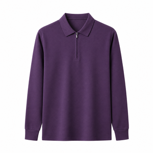 Polo Personalizado de Manga Larga con Cierre de Cremallera para Hombre, Mezcla de Algodón Premium, Informal, para Negocios o Golf, Fabricante OEM ODM - Product Image 1