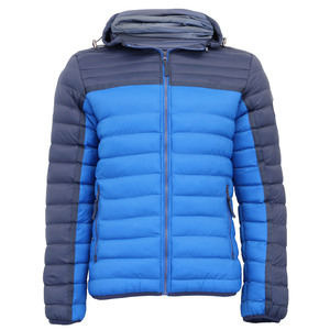 New Men's Hooded Puffer Jacket Blue Gray Color Blocking Windproof Polyester Winter <b>Coat</b> Casual Outdoor Wear Hiking Trekking <b>Coat</b> - Product Image 1
